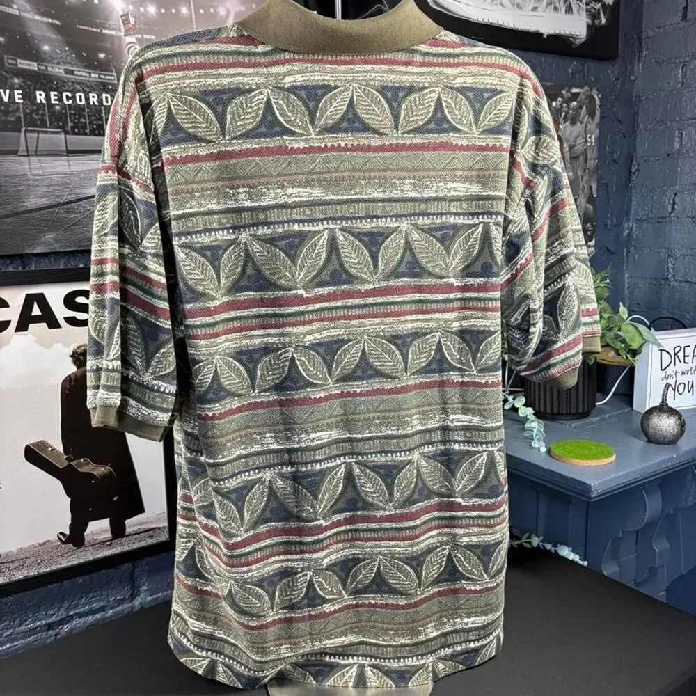 Vintage Bugle Boy Company XL Leaf Pattern Polo Shirt